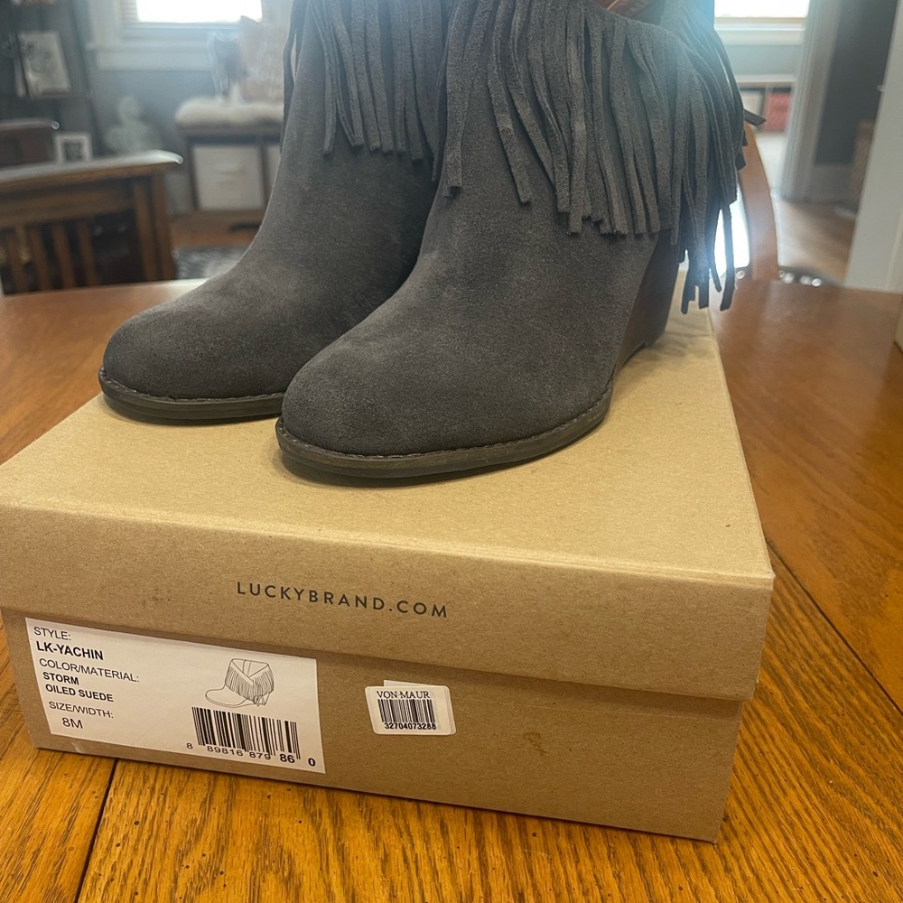 Lucky Brand Gray Fringe Ankle Booties